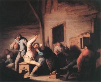 Adriaen Jansz Van Ostade : Carousing Peasants in a Tavern